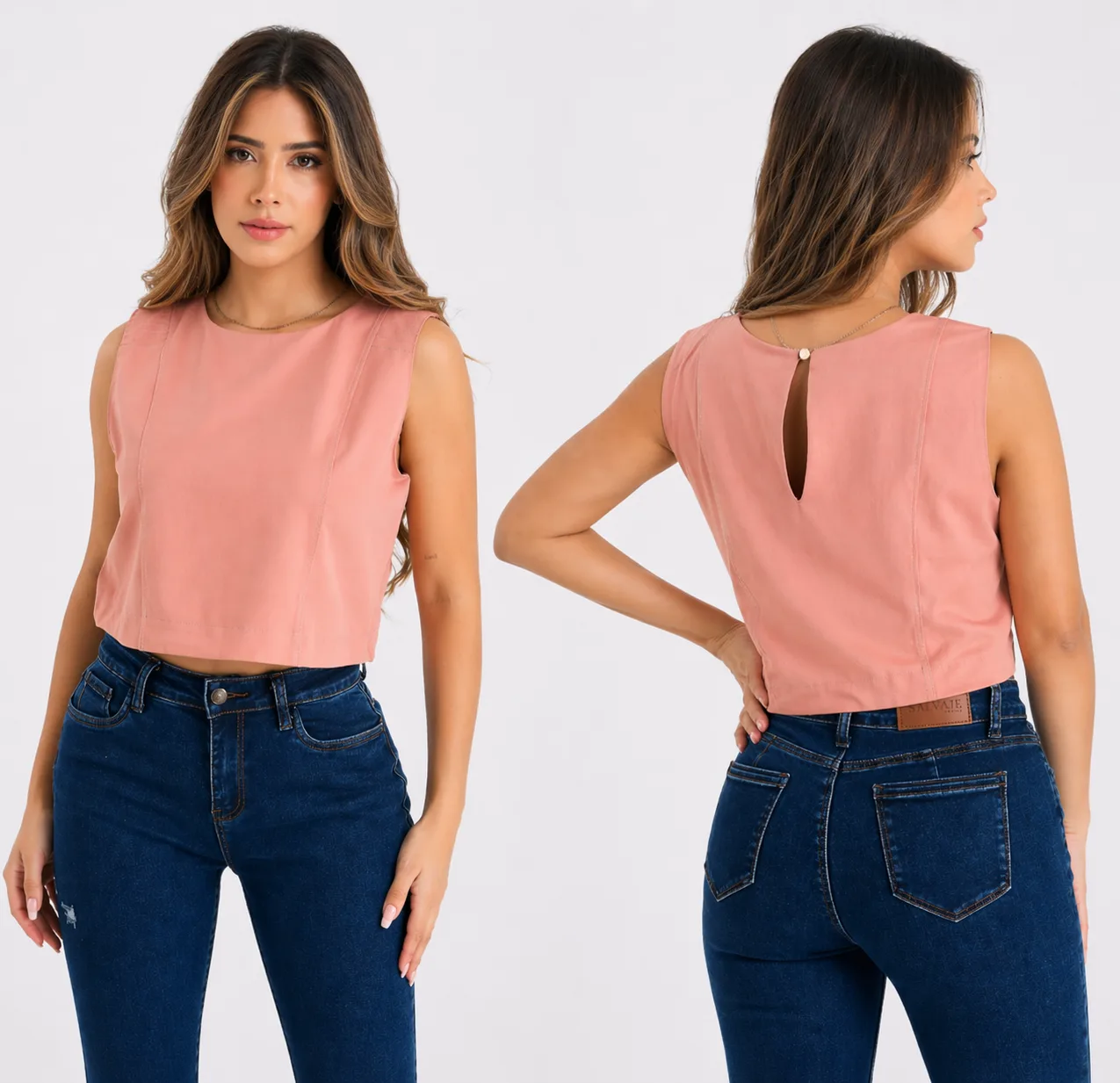 Blusa crop sin mangas básica