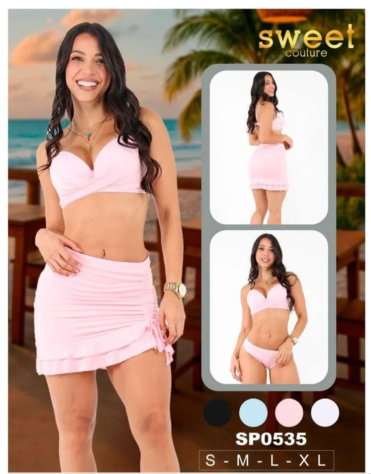 Vestido de baño 3 piezas con falda ajustable