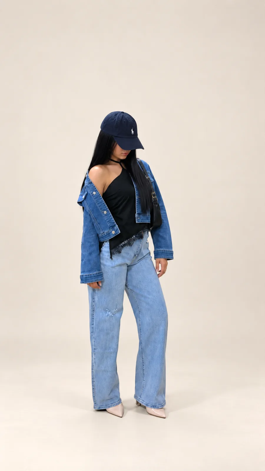 CHIC Royale pantalón baggy en azul denim claro