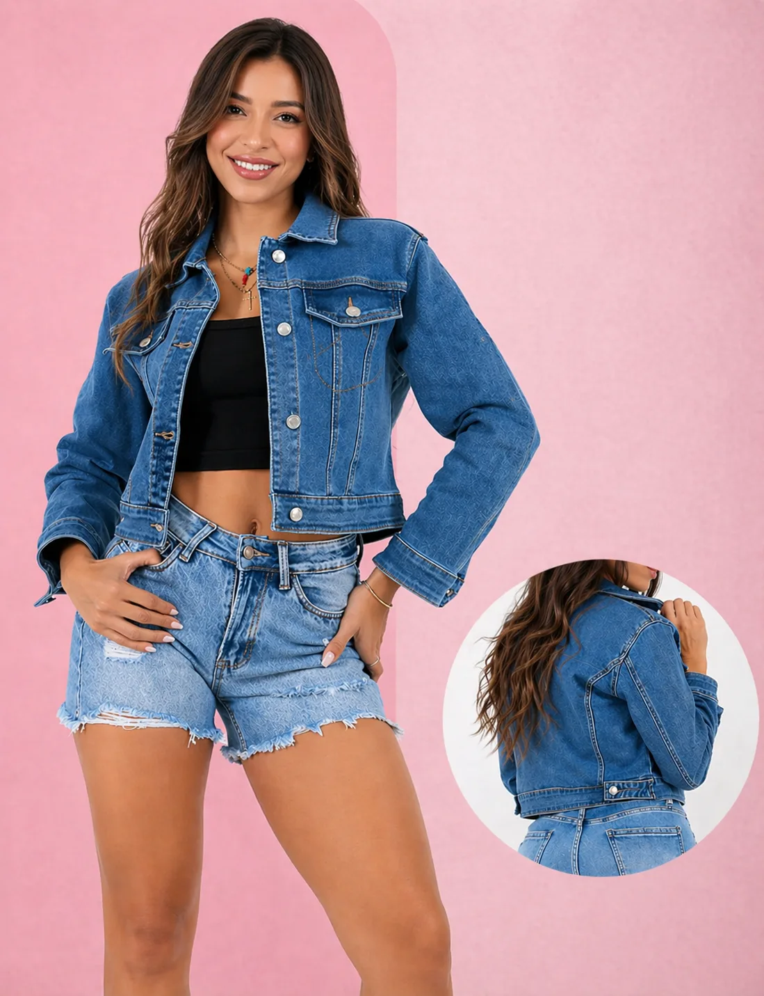 Chaqueta denim corta azul