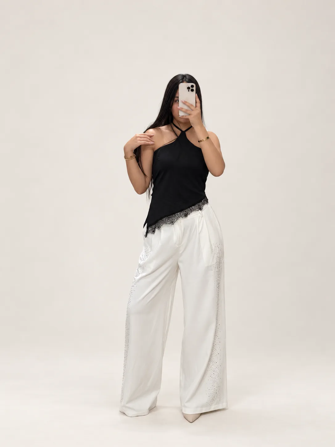 Bella Moda pantalón de vestir brillante en blanco