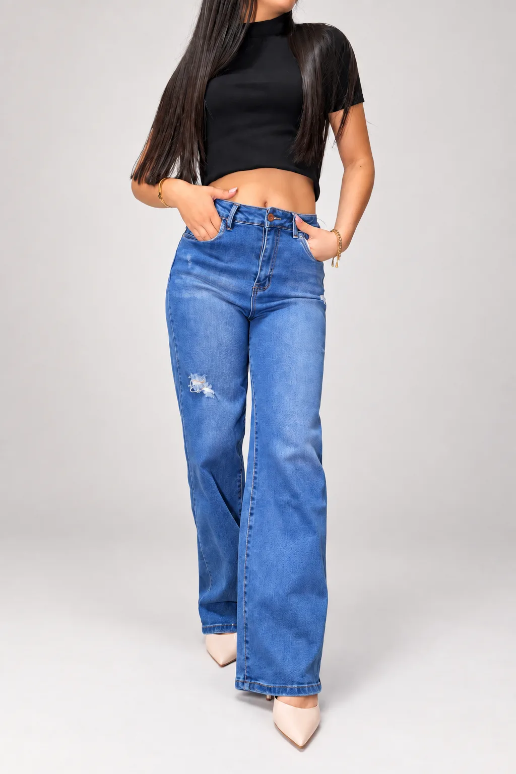 Sweet Couture pantalón extra wide leg en azul denim claro
