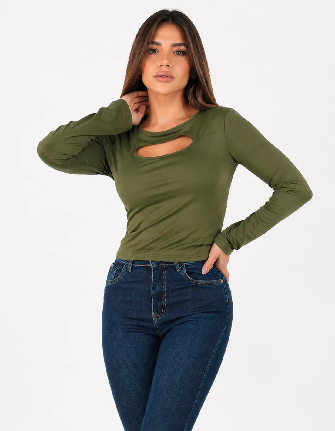 Blusa manga larga con cut-out frontal