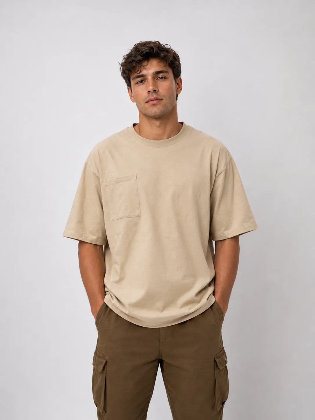 Camiseta oversize con bolsillo manga corta