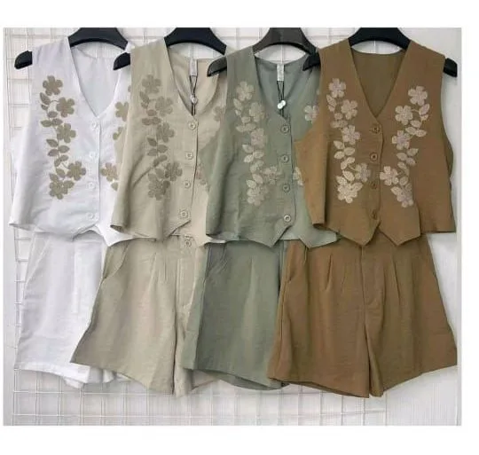 Conjunto short chaleco bordado